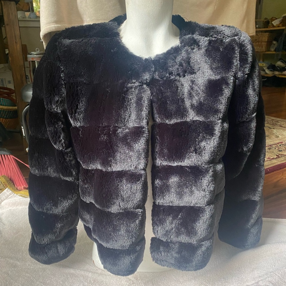 Calvin Klein Women's Plush Teddy Jacket - Black💛Like New Sz Small🌻